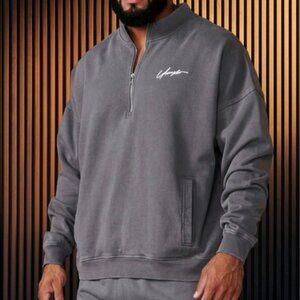 YOUNGLA Men's Sweatshirt Size S # 520 Grey Wash Sunday Quarter Zip